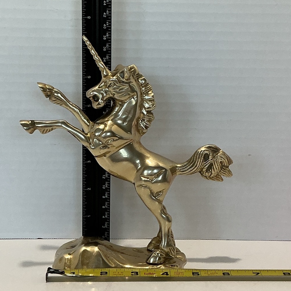 Brass Rearing Unicorn Mythical Figurine Mounted On Brass Cloud MCM 1970s Vintage - Picture 16 of 16